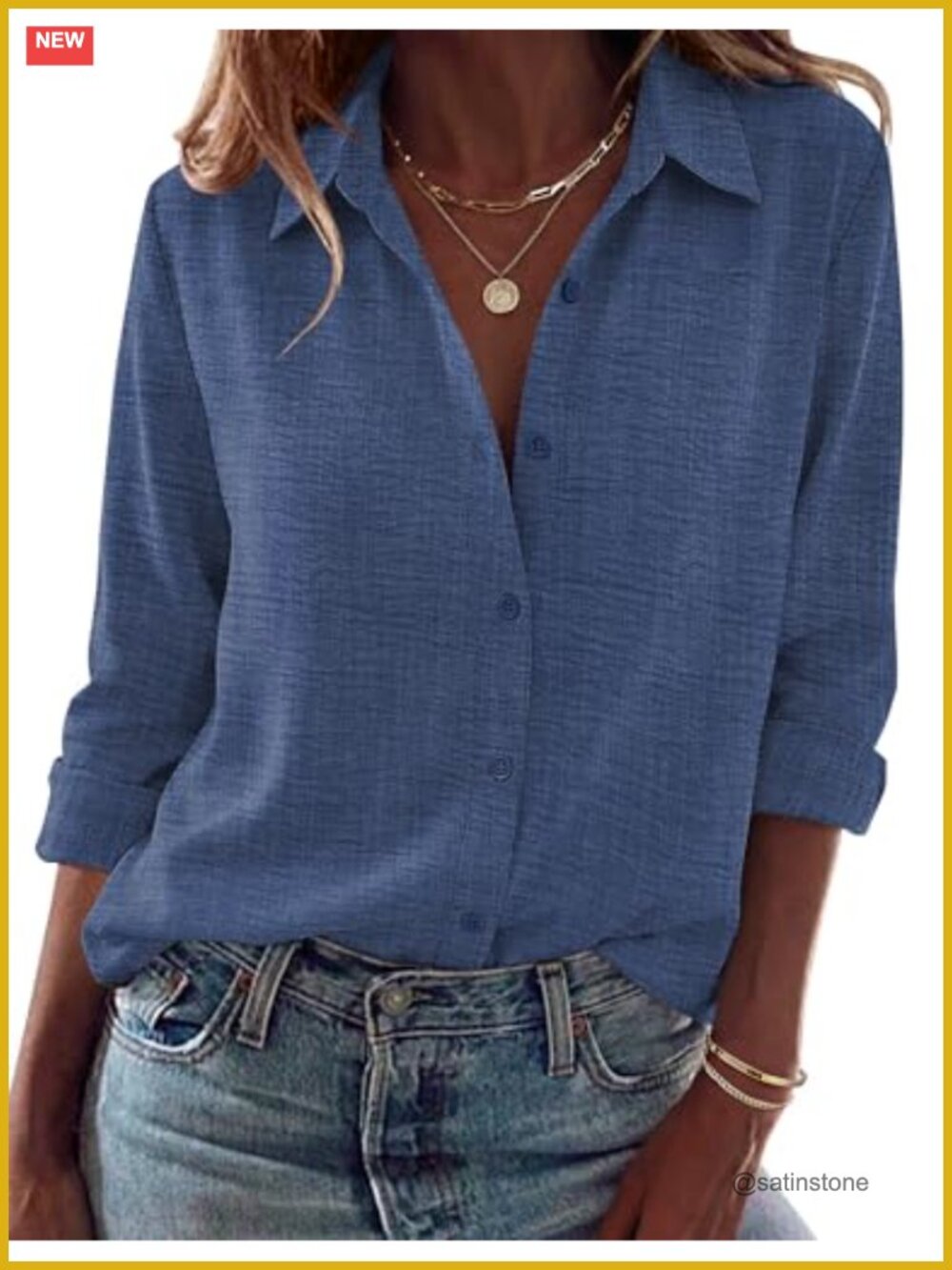 Zeagoo Women's Button Down Blouse Long Sleeve V-Neck Loose Fit